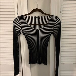 Elegant Monochrome Striped Small Long Sleeve Top, stretchy to fit perfectly